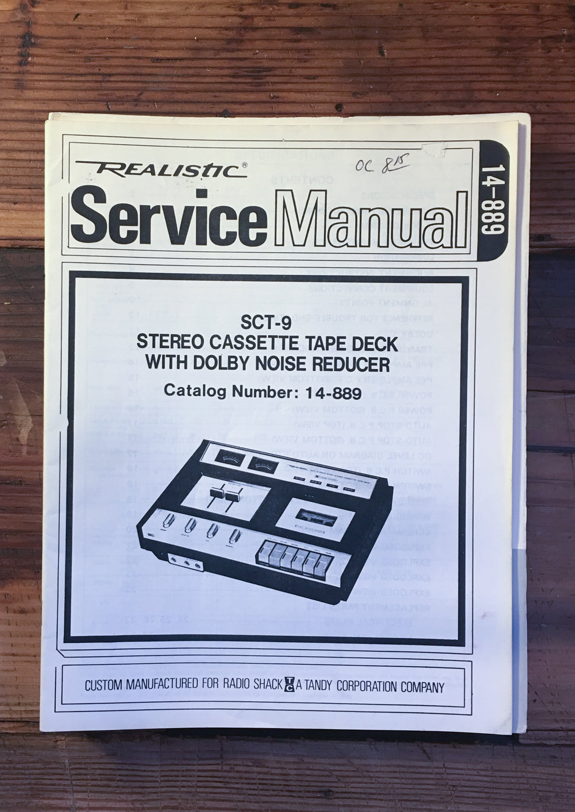 Realistic SCT-9 Cassette Service Manual *Original*