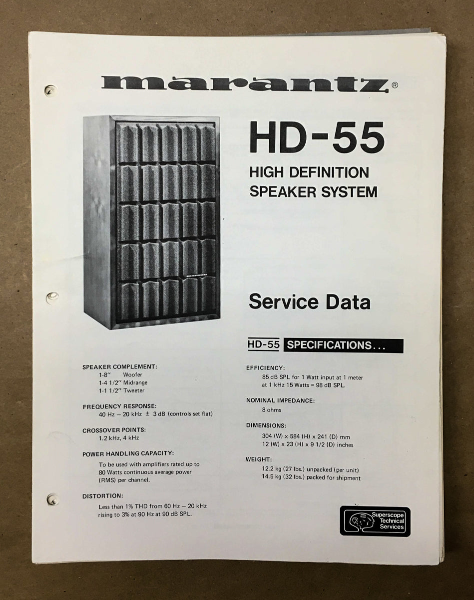 Marantz HD-55 Speaker Service Manual *Original*