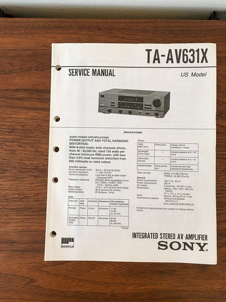 Sony TA-AV631X Amplifier Service Manual *Original*