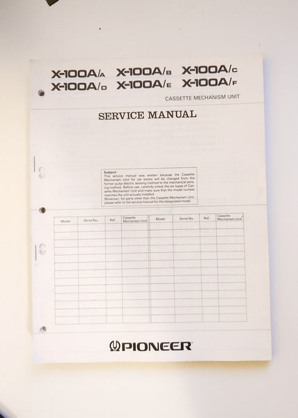 Pioneer X-100A Cassette Mechanism Service Manual *Original*