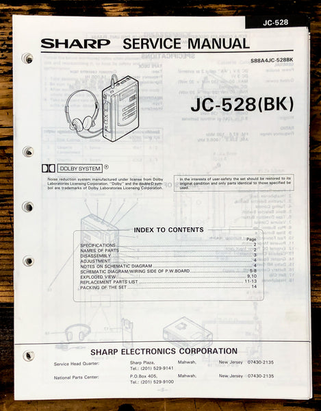 Sharp JC-528 Cassette Service Manual *Original*