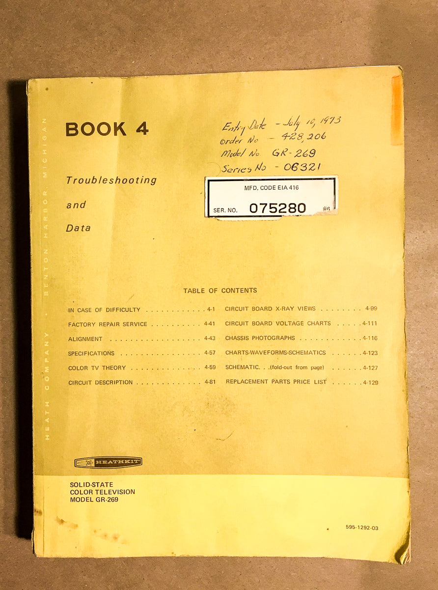 Heathkit GR-269 TV Troubleshooting Manual *Original*
