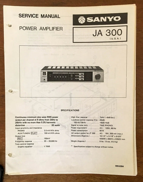 Sanyo JA 300 Amplifier Service Manual *Original*