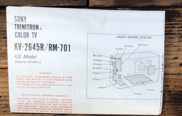 Sony KV-2645R TV  Fold Out Schematic *Original*