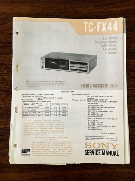 Sony TC-FX44 Cassette Service Manual *Original*