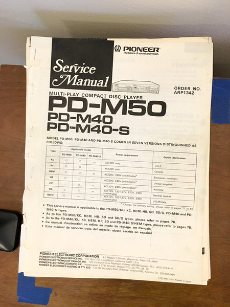 Pioneer PD-M50 PD-M40 PD-M40-S CD Player Service Manual *Original*