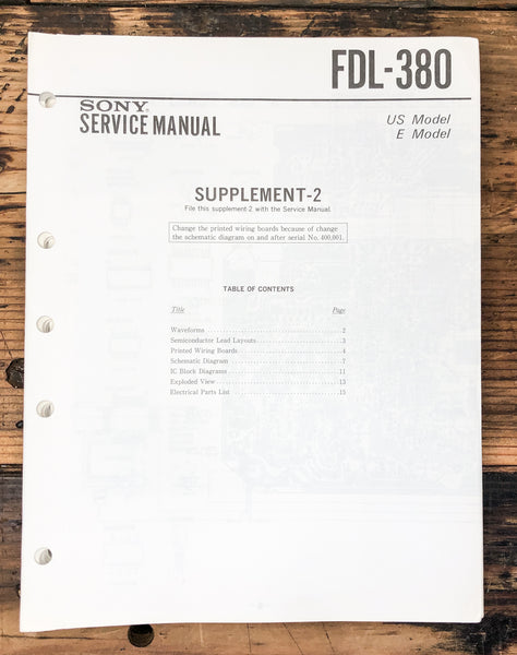 Sony FDL-380 TV Tuner Supp. Service Manual *Original*