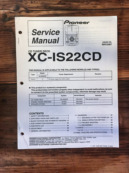 Pioneer XC-IS22CD Stereo Service Manual *Original*