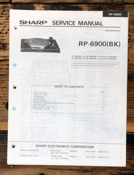 Sharp RP-6900 Record Player / Turntable Service Manual *Original*