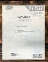 Sony KV-1922 TV Supp Service Manual *Original*