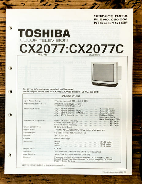 Toshiba CX2077 CX2077C TV Television Service Manual *Original*