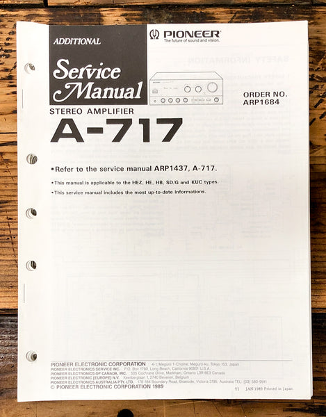 Pioneer A-717 Amplifier Add. Service Manual *Original*