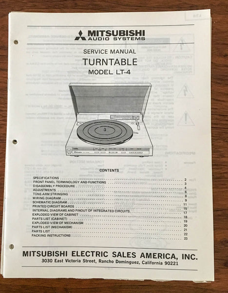 Mitsubishi LT-4 Record Player / Turntable Service Manual *Original*