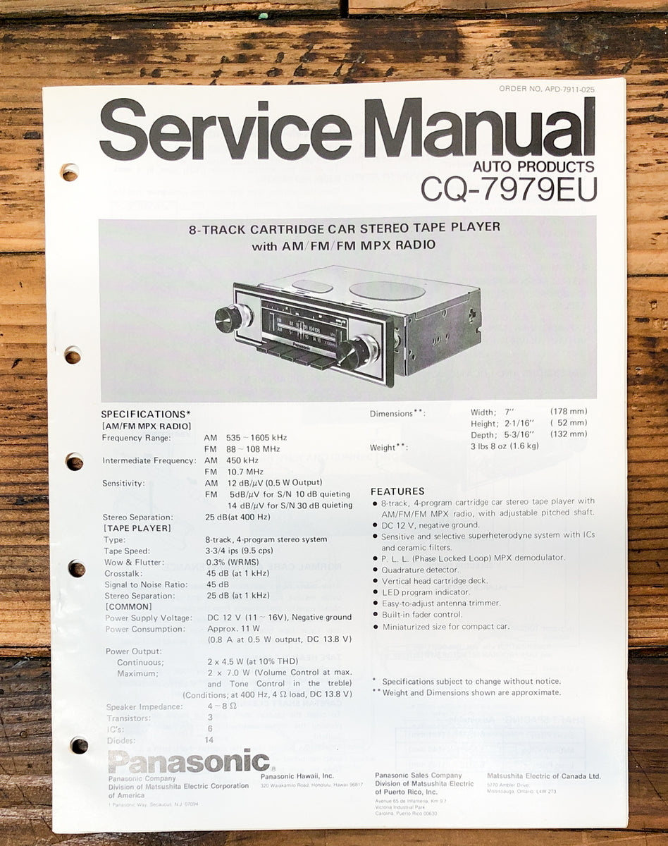 Car Stereo Service Manual *Original* Vintage Audio Store Vintage