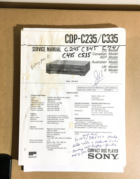 Sony CDP-C225 -C325 CD Player  Service Manual *Original* #2