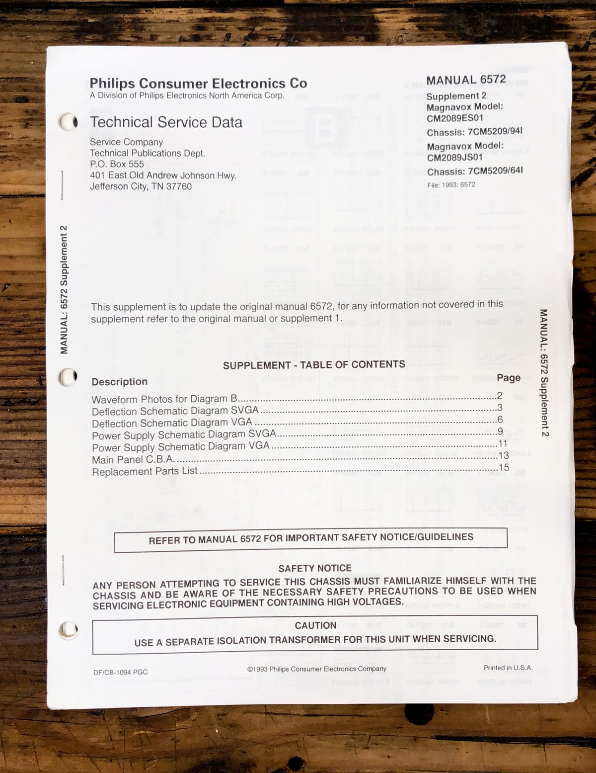Magnavox CM2089ES01 CM2089JS01 Monitor  Service Manual *Original*