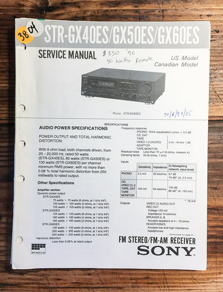 Sony STR-GX40ES STR-GX50ES STR-GX60ES Receiver  Service Manual *Original*