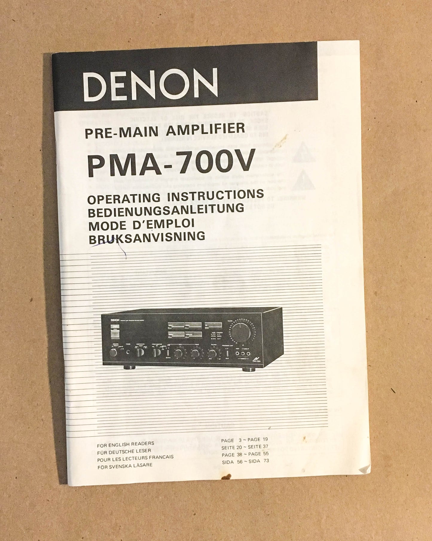 Denon PMA-700V Preamplifier Preamp  Owners Manual *Original*