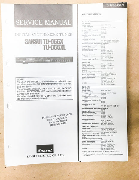 Sansui TU-D55X TU-D55XL Tuner Service Manual *Original*