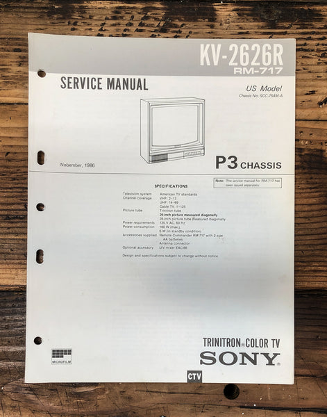 Sony KV-2626R TV  Service Manual *Original*