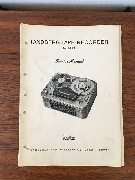 Tandberg Model 92 Tape Recorder Service Manual *Original* #2