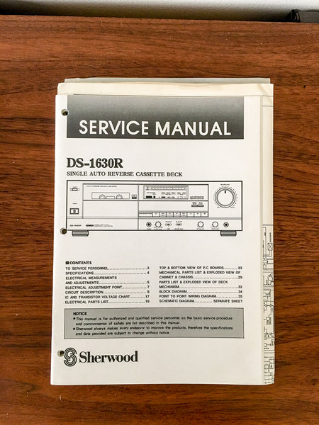 Sherwood DS-1630R Cassette Service Manual *Original*