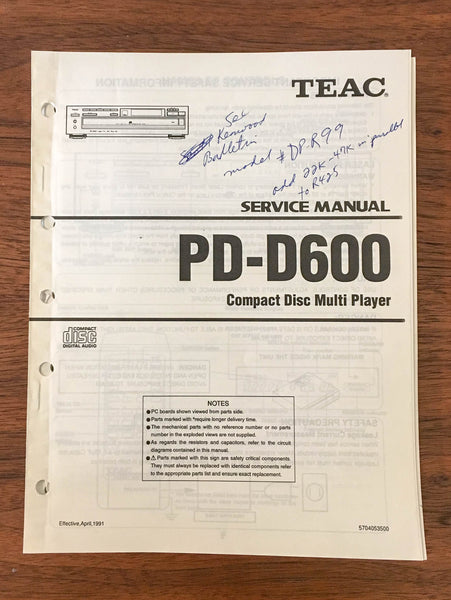 Teac PD-D600 CD PLAYER Service Manual *Original*