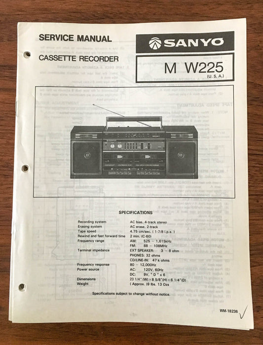 Sanyo M W225 Boombox / Radio Cassette Service Manual *Original*