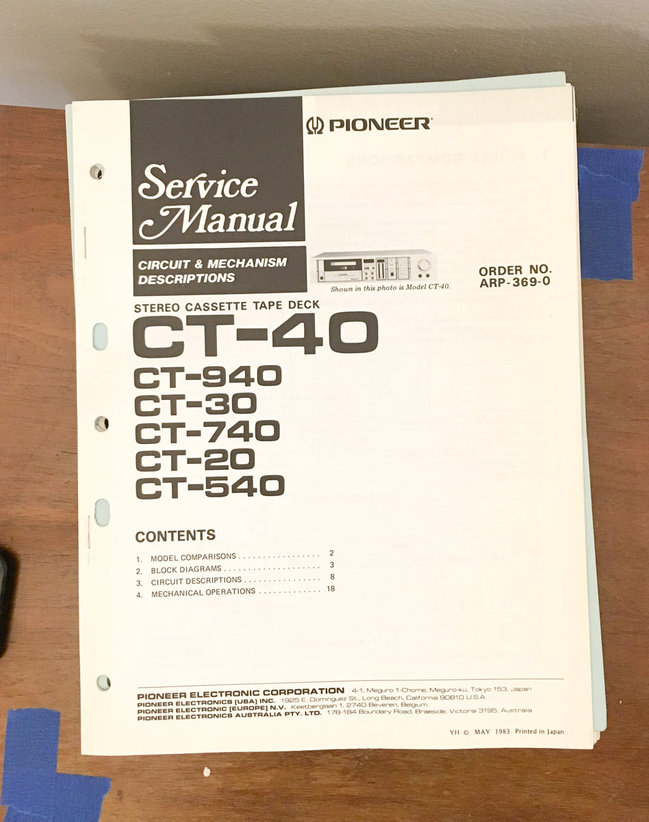 Pioneer CT-40 -940 -740 -540 Cassette  Service Manual *Original*