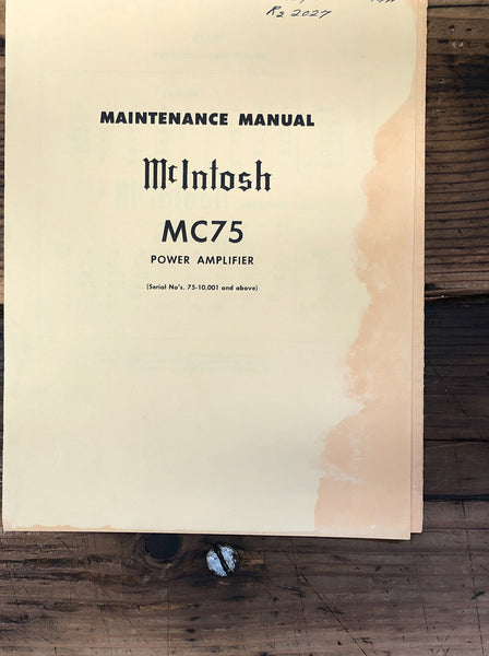 Mcintosh MC75 MC-75 Amplifier  Service Manual / Schematic *Original*