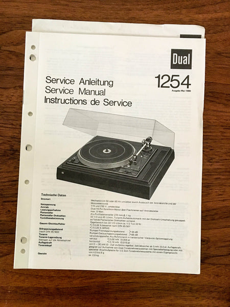 Dual 1254 Record Player / Turntable  Service Manual *Original*