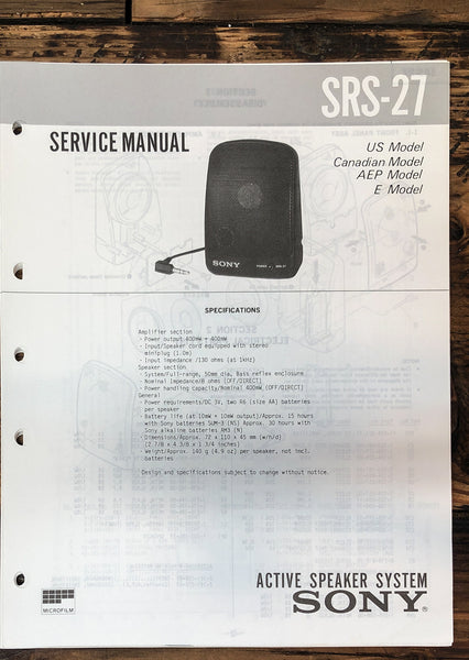 Sony SRS-27 Speaker  Service Manual *Original*