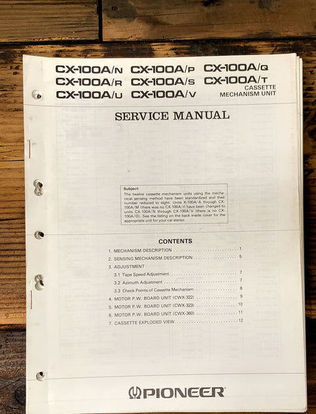 Pioneer CX-100A Cassette Mechanism  Service Manual *Original*