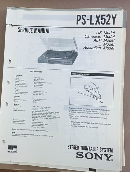 Sony PS-LX52Y Turntable Record Player  Service Manual *Original*
