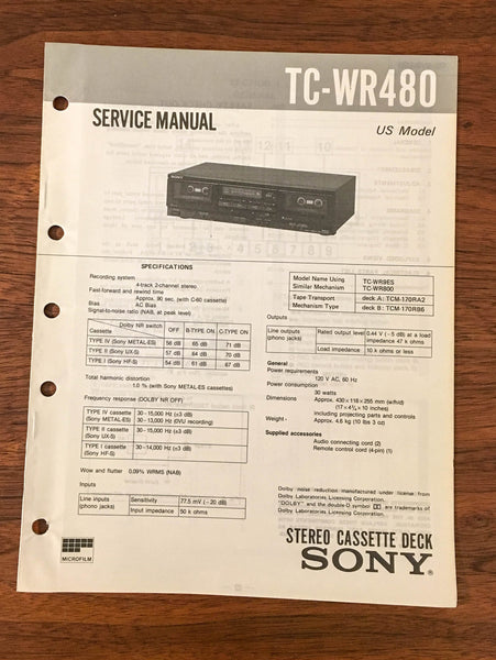 Sony TC-WR480 Tape Cassette Service Manual *Original*