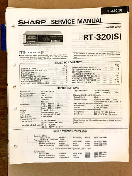Sharp RT-320 Cassette Deck  Service Manual *Original*