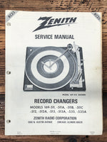 Zenith 169-511 -511A -511B -512 -513 Record Changer  Service Manual *Original*