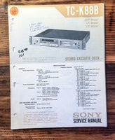 Sony TC-K88B Cassette Deck  Service Manual *Original*