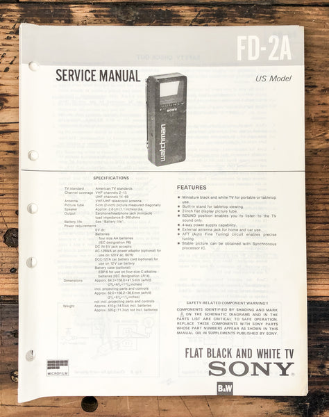 Sony FD-2A TV  Service Manual *Original*