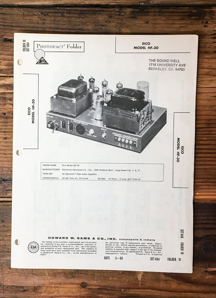 Eico HF-30 Amplifier Sams Photofact Service Manual *Original*