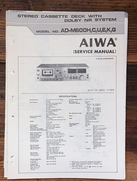 Aiwa AD-M600H AD-M600 H Cassette   Service Manual *Original*