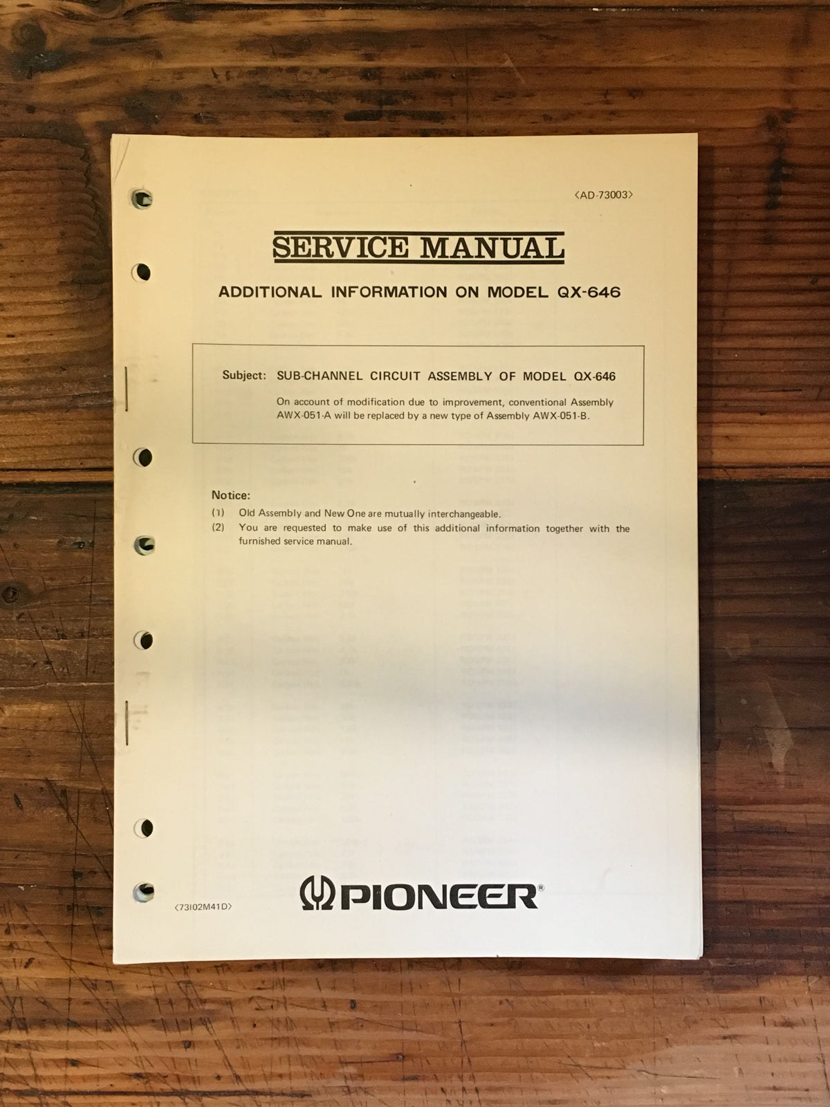 Pioneer QX-646 Receiver Additional Service Manual *Original*