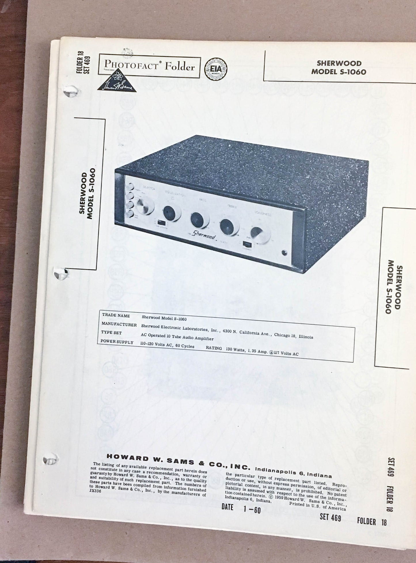 Sherwood S-1060 Amplifier  Sams Service Manual *Original*