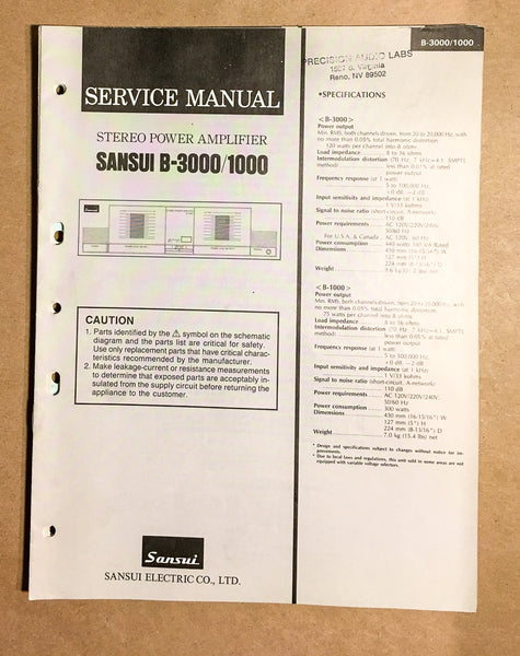 Sansui B-3000 B-1000 Amplifier Service Manual *Original* #2