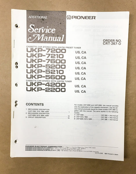 Pioneer UKP-7200 7600 5600 5200 4200 Car Stereo Service Manual *Original*