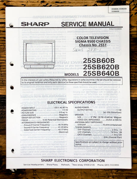 Sharp 25SB60B 25SB620B 25SB640B TV / Television Service Manual *Original*