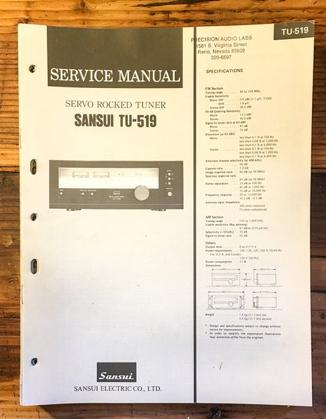 Sansui TU-519 Tuner Service Manual *Original*