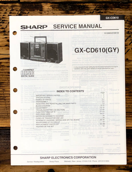 Sharp GX-CD610 Boombox / Radio Service Manual *Original*