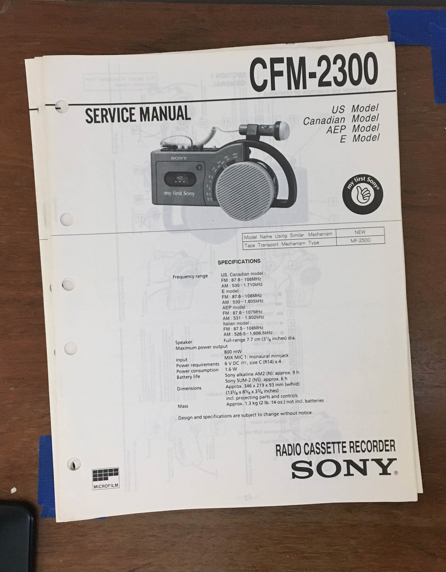 Sony CFM-2300 Radio Cassette Recorder Service Manual *Original*