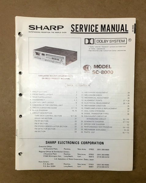 Sharp SC-8000 Radio / Stereo Service Manual *Original*